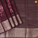 Unique Wine Pure Chanderi Silk Saree with Stripes and Digital Art Floral Motifs and Gold Zari Border - Thenianantham