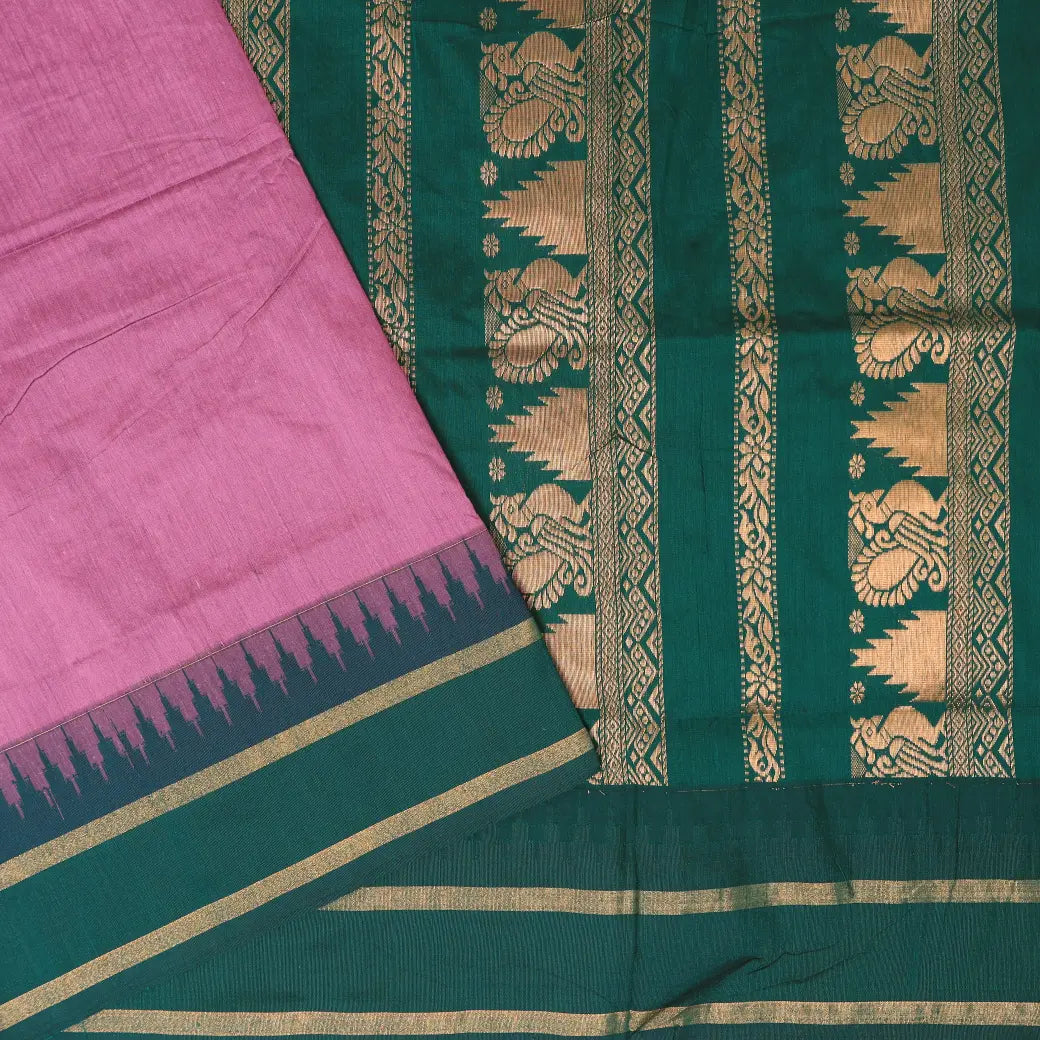 Pink With bottle Green Premium Quality Kalyani Cotton Saree
