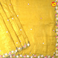 Mustard Yellow Shimmer Saree In Sequins With Beads And Stones On The Pallu Border - Thenianantham