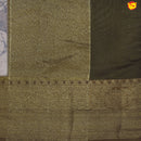 Unique Dark Brown Chanderi Silk Saree with Floral Motifs and Gold Zari Border - Thenianantham