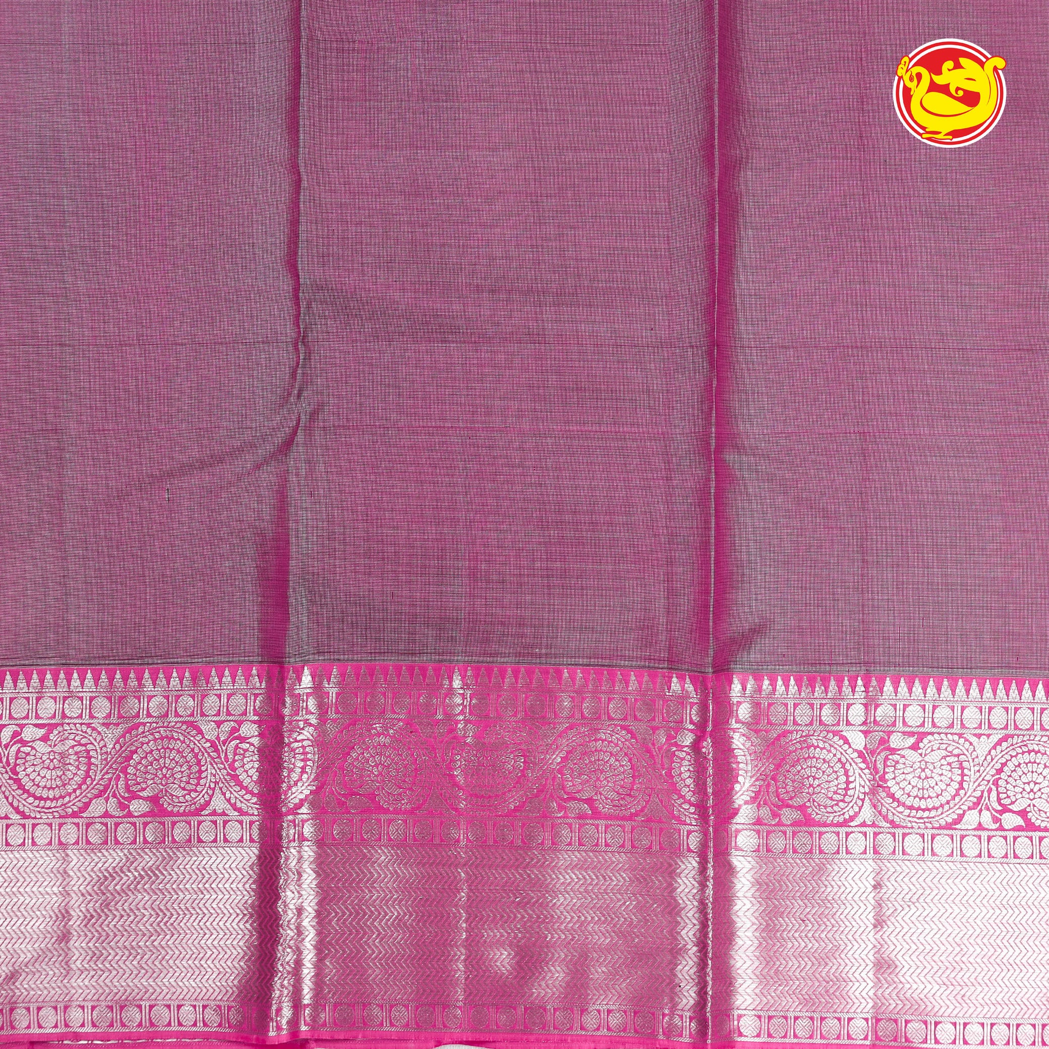Elephant grey with pink pure silk saree with woven floral designs