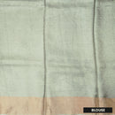 Pure Tussar Silk Saree Pale Green and  Orange Shade With Floral Design and Painted Prints and Zari Woven Border