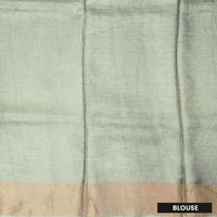 Pure Tussar Silk Saree Pale Green and  Orange Shade With Floral Design and Painted Prints and Zari Woven Border