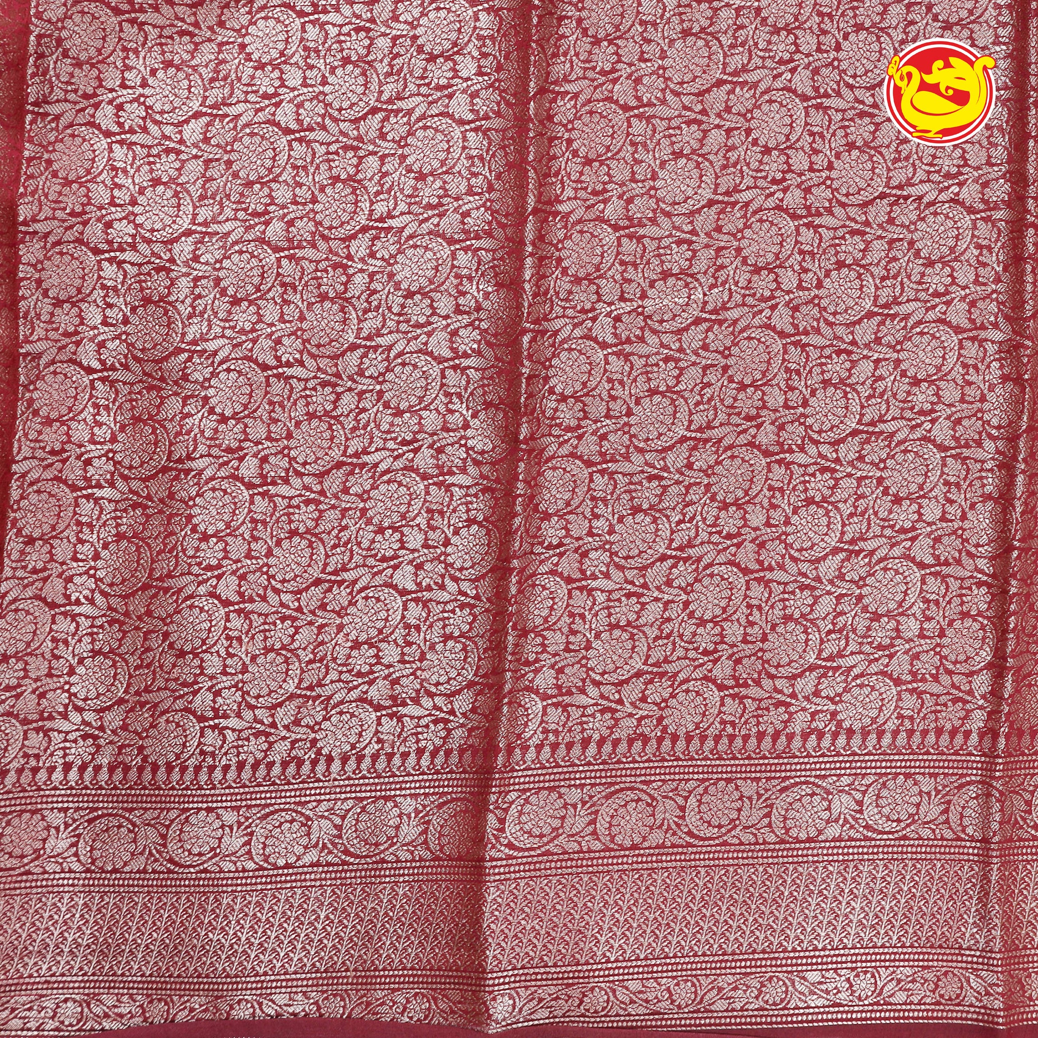 Red chanderi silk saree with zari buttas