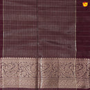 Unique Wine Pure Chanderi Silk Saree with Stripes and Digital Art Floral Motifs and Gold Zari Border - Thenianantham