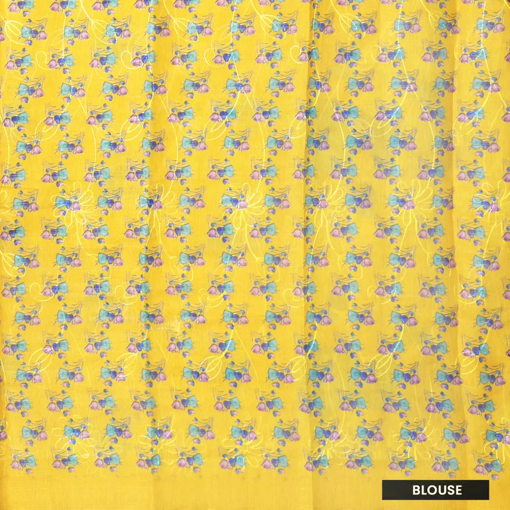 Lemon Yellow with Floral Design Trendy Tissue Fancy Saree