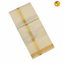 Gold art silk tissue flexi fit dhoti and shirt set - Thenianantham