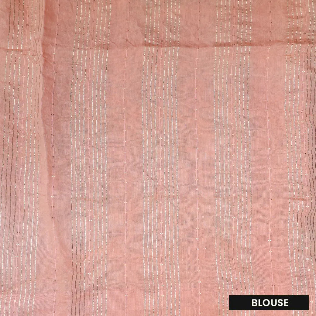 White with Light Peach Floral  Design Dola Silk Saree