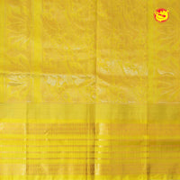 Dark Magenta and Lemon Yellow With Gold Zari Checked Floral Buttas Pure Silk Cotton Saree - Thenianantham