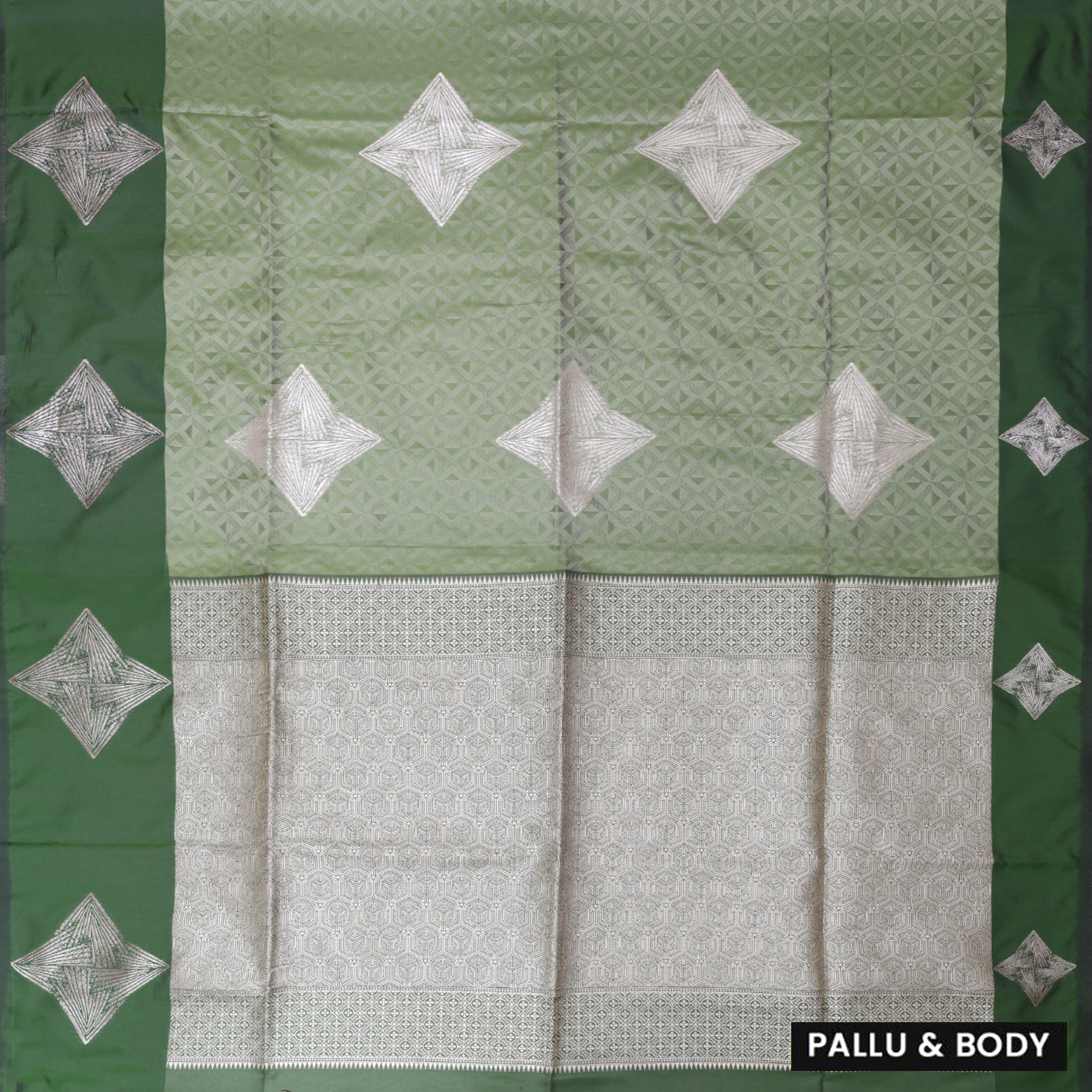 Pale Green with Dark Green Soft Silk Saree