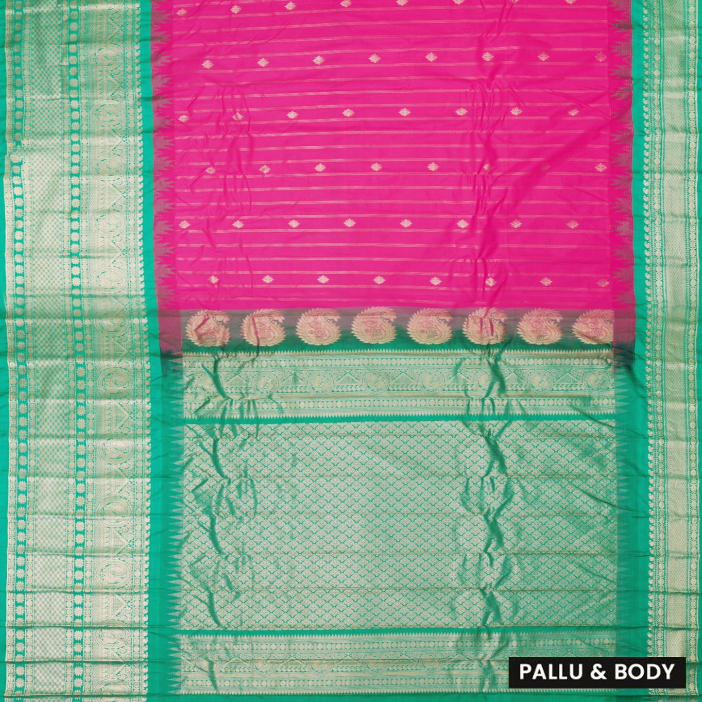 Pink with Green Gadwal silk saree