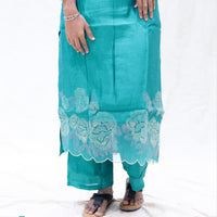 Anicham-Turquoise blue Ladies Branded Co-ord-set Readymade