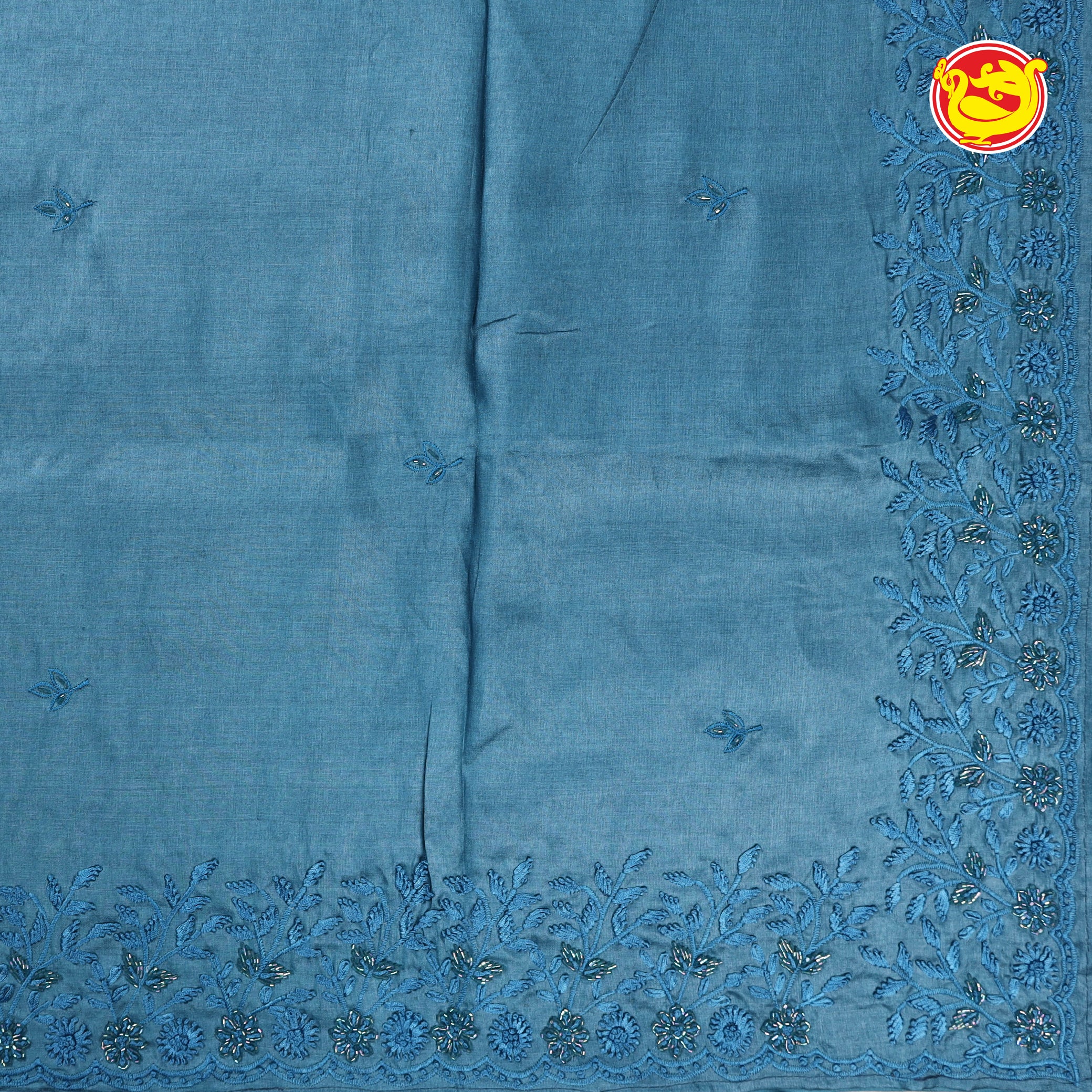 Light blue pure tussar saree with embroidery
