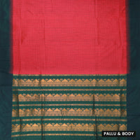 vibrant reddish-pink with Dark Green Premium Quality Kalyani Cotton Saree