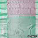 Light Pink with Mint Green Traditional Floral Pattern in Gold Zari Border Wedding Silk Saree