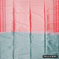 Coral Pink With Aqua Green Soft silk