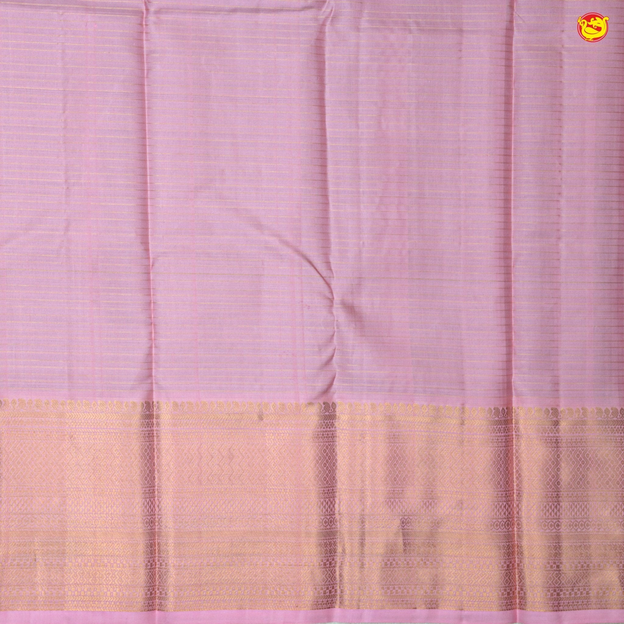 Chocolate Brown With Pastel Pink Gold And Silver Floral Buttas Checked Motifs and Stripes Border Gold Zari Yuvana Pure Soft Silk Saree - Thenianantham