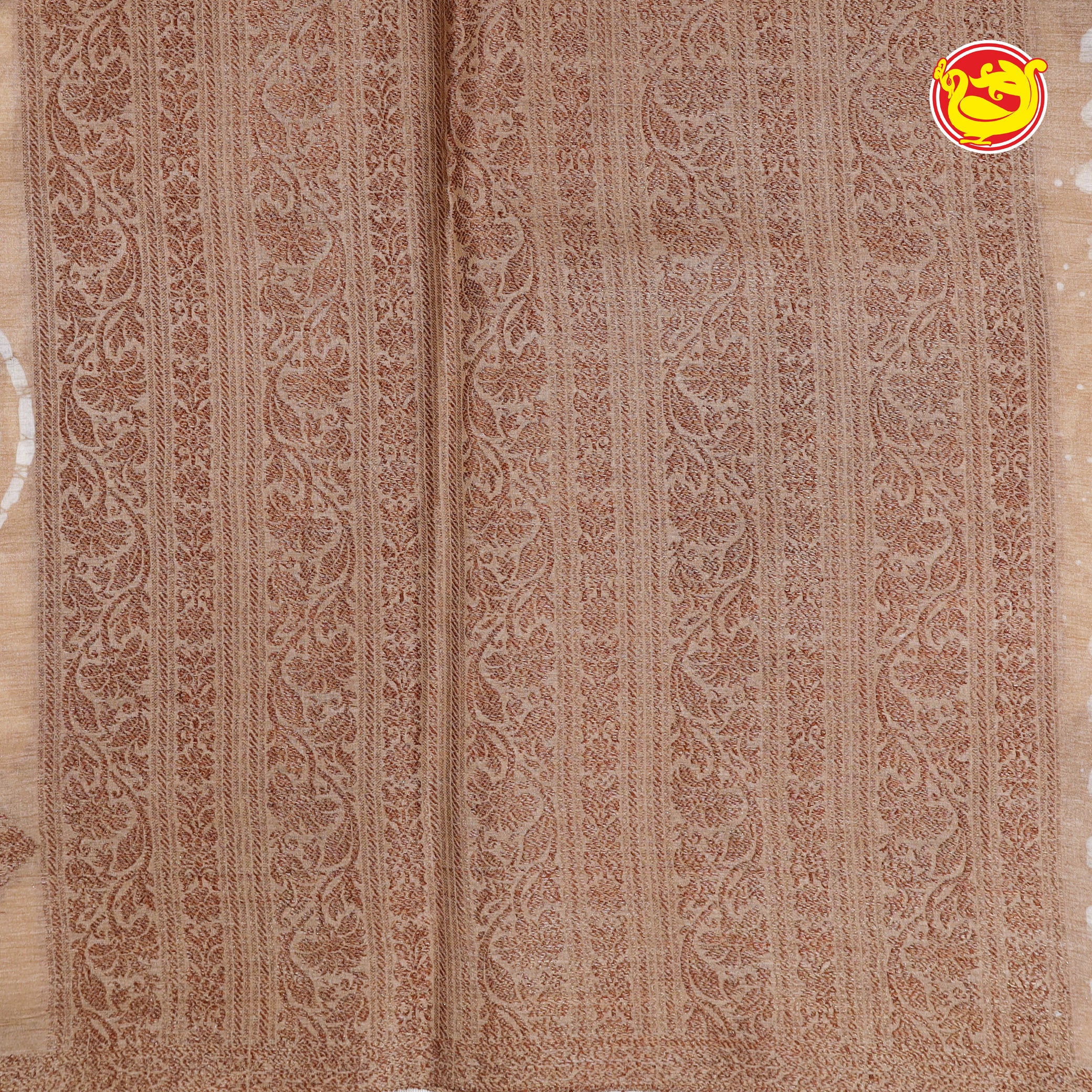 Pastel brown pure tussar saree with batik prints