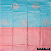 Turquoise blue And pastel pink Tissue Silk Saree