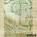 Pure Tussar Silk Saree Pale Green and  Orange Shade With Floral Design and Painted Prints and Zari Woven Border