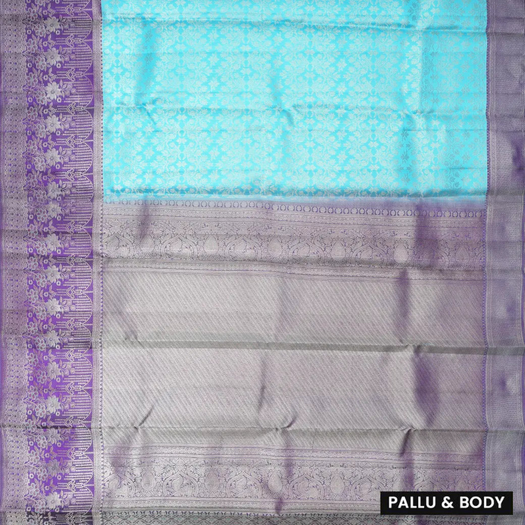 Cyan Blue with Purple  Kanchipuram Wedding silk saree