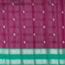 Magenta With Green Checked Silk Cotton Saree