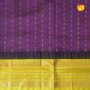 Dark Magenta and Lemon Yellow With Gold Zari Checked Floral Buttas Pure Silk Cotton Saree - Thenianantham