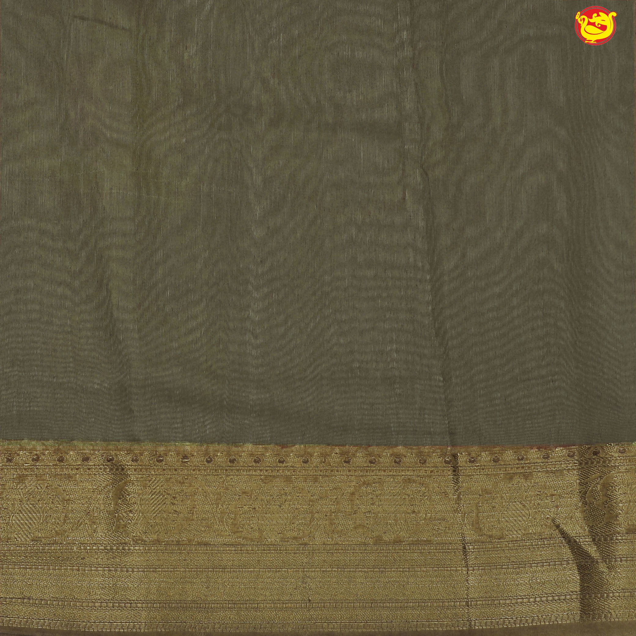 Unique Dark Brown Chanderi Silk Saree with Floral Motifs and Gold Zari Border - Thenianantham