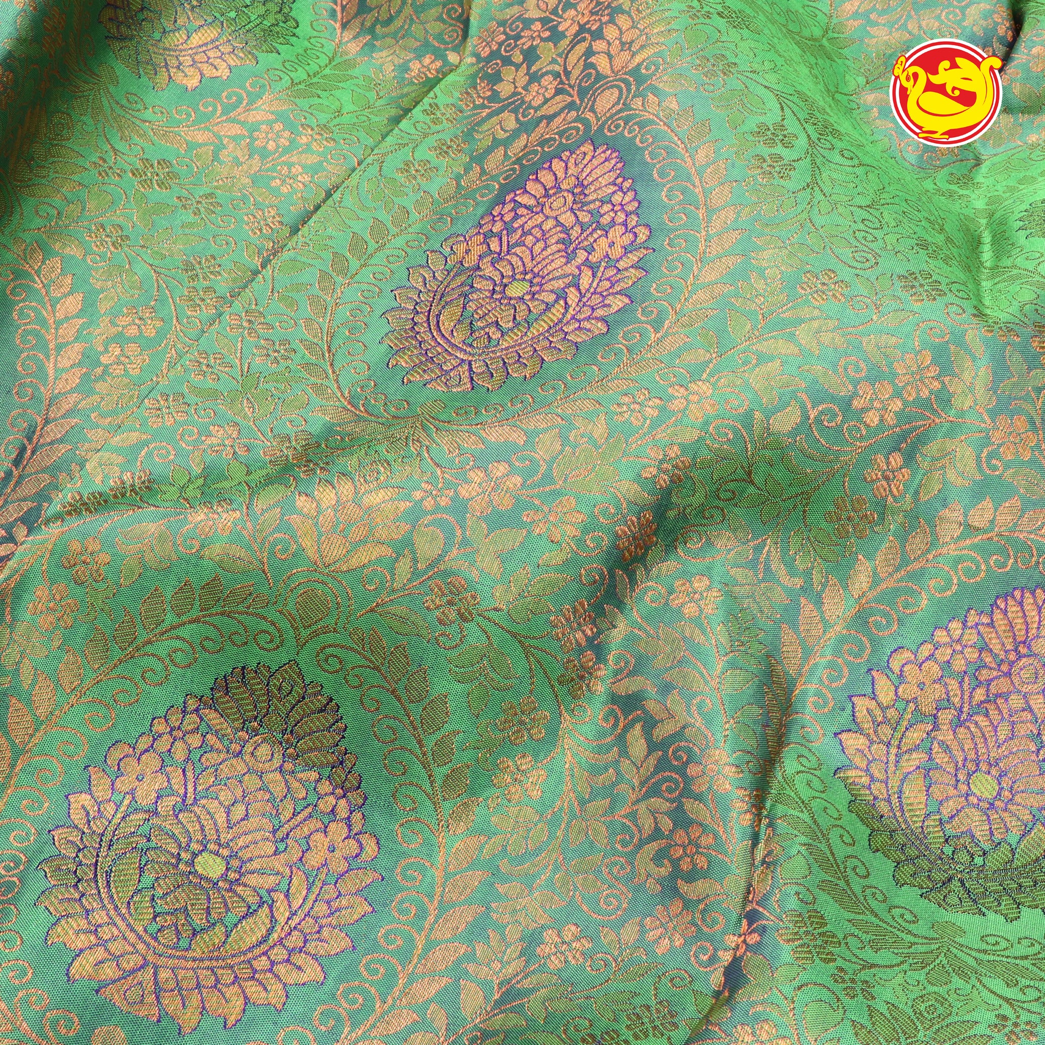Green with pink wedding silk saree with stone work