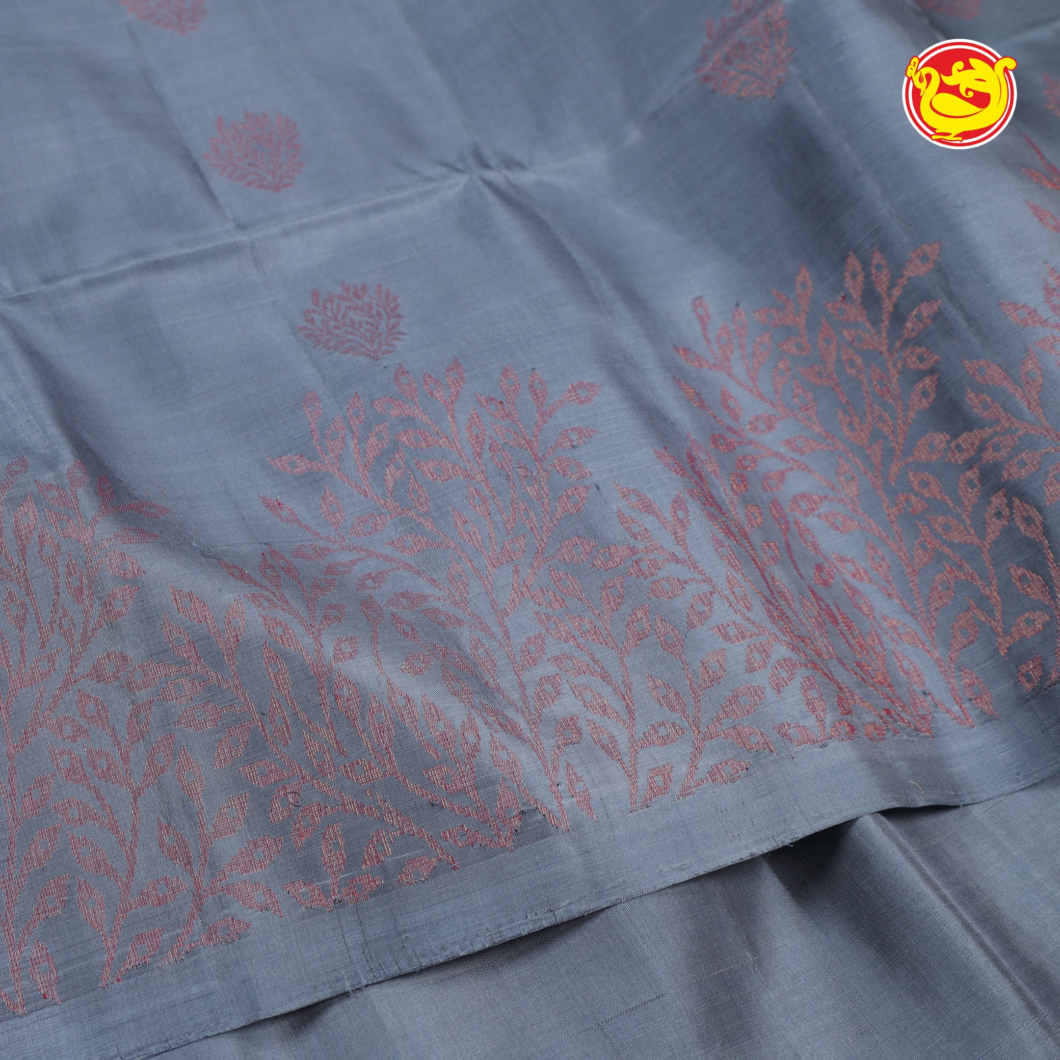 Grey with sky blue ikat soft silk saree
