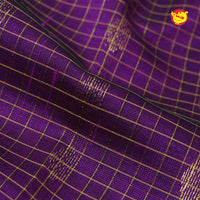 Dark Magenta and Lemon Yellow With Gold Zari Checked Floral Buttas Pure Silk Cotton Saree - Thenianantham