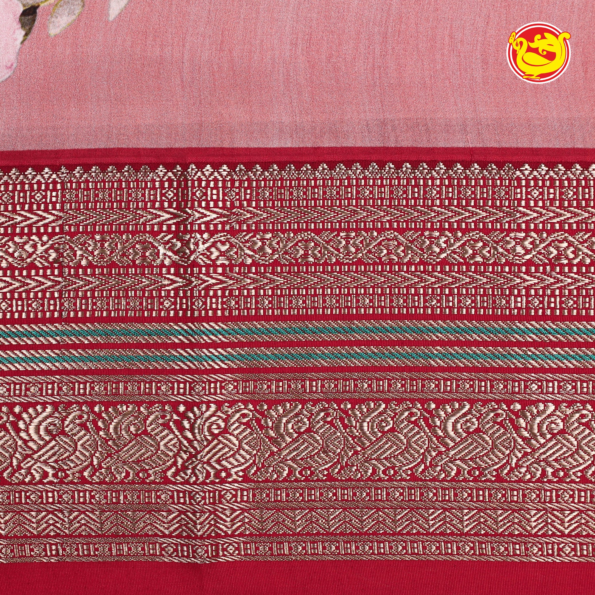 Rose digital printed pure Kanchivaram silk saree
