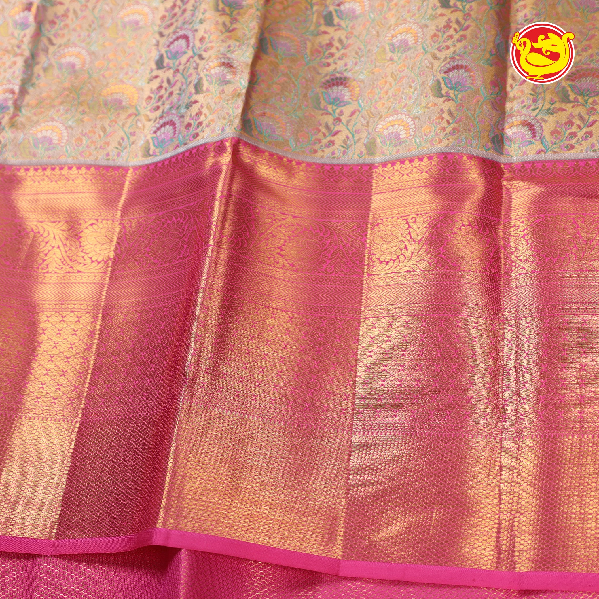 Golden Tissue with pink wedding silk saree