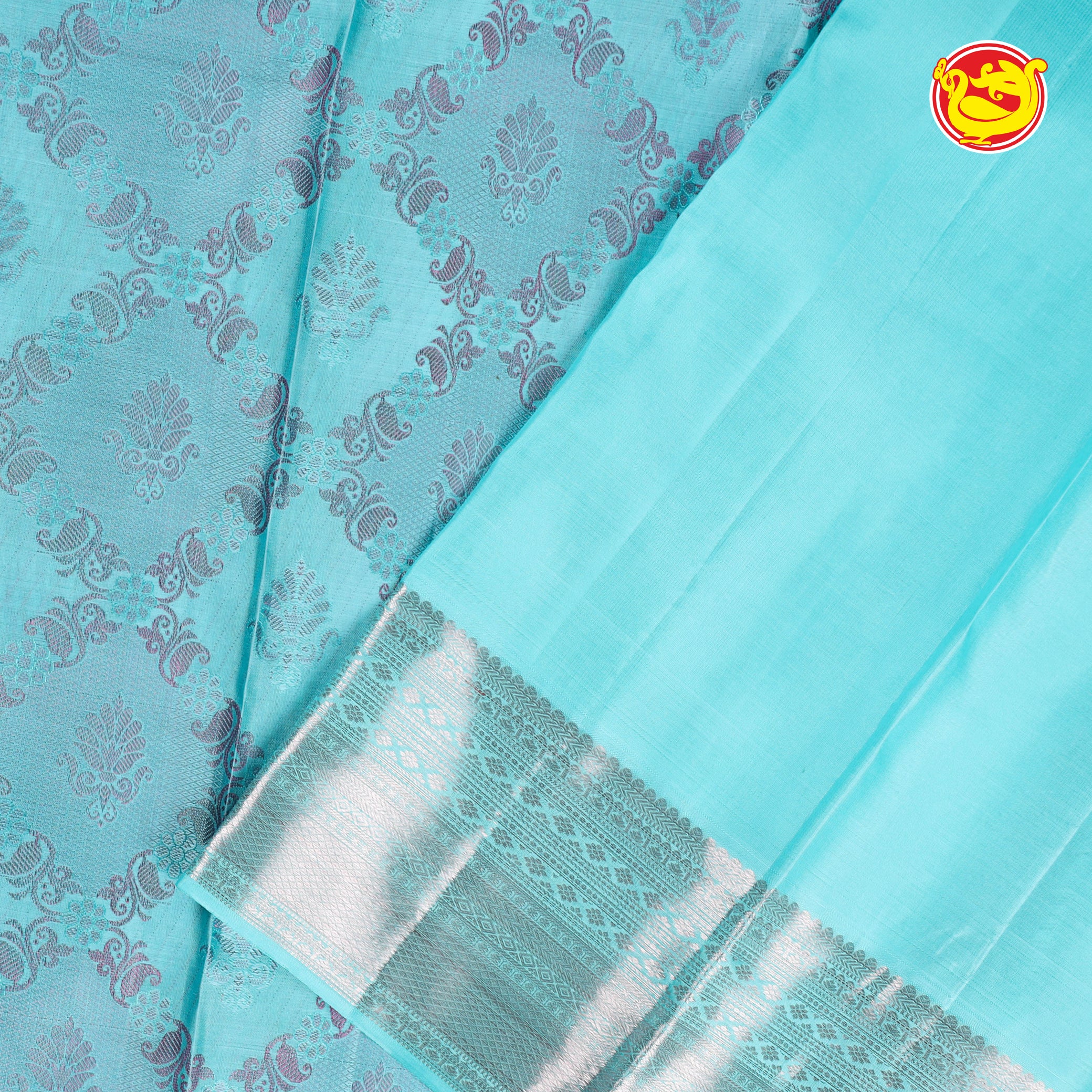 Sky blue colour soft silk saree