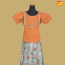 Orange with Grey Girls Readymade Pattu Pavadai Set