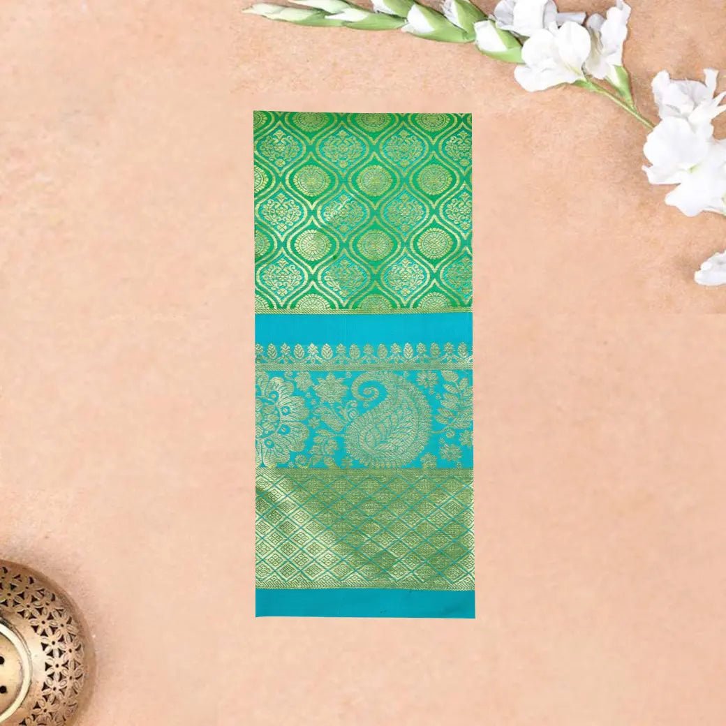 Parrot Green with Sky Blue Border Pure Thirupuvanam Wedding silk saree