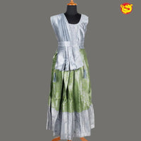 Silver with apple green Girls & Women Branded Readymade Pattu Gown - Thenianantham