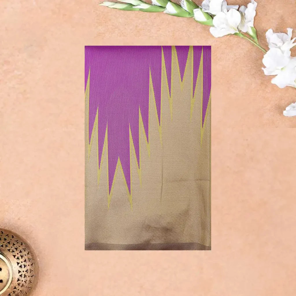 Purple with Light Green Gopuram Semi Silk saree