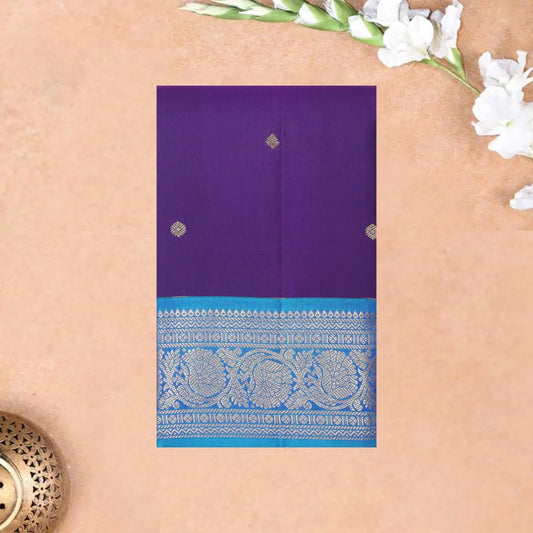 Deep Purple with Skyblue Soft Silk Saree
