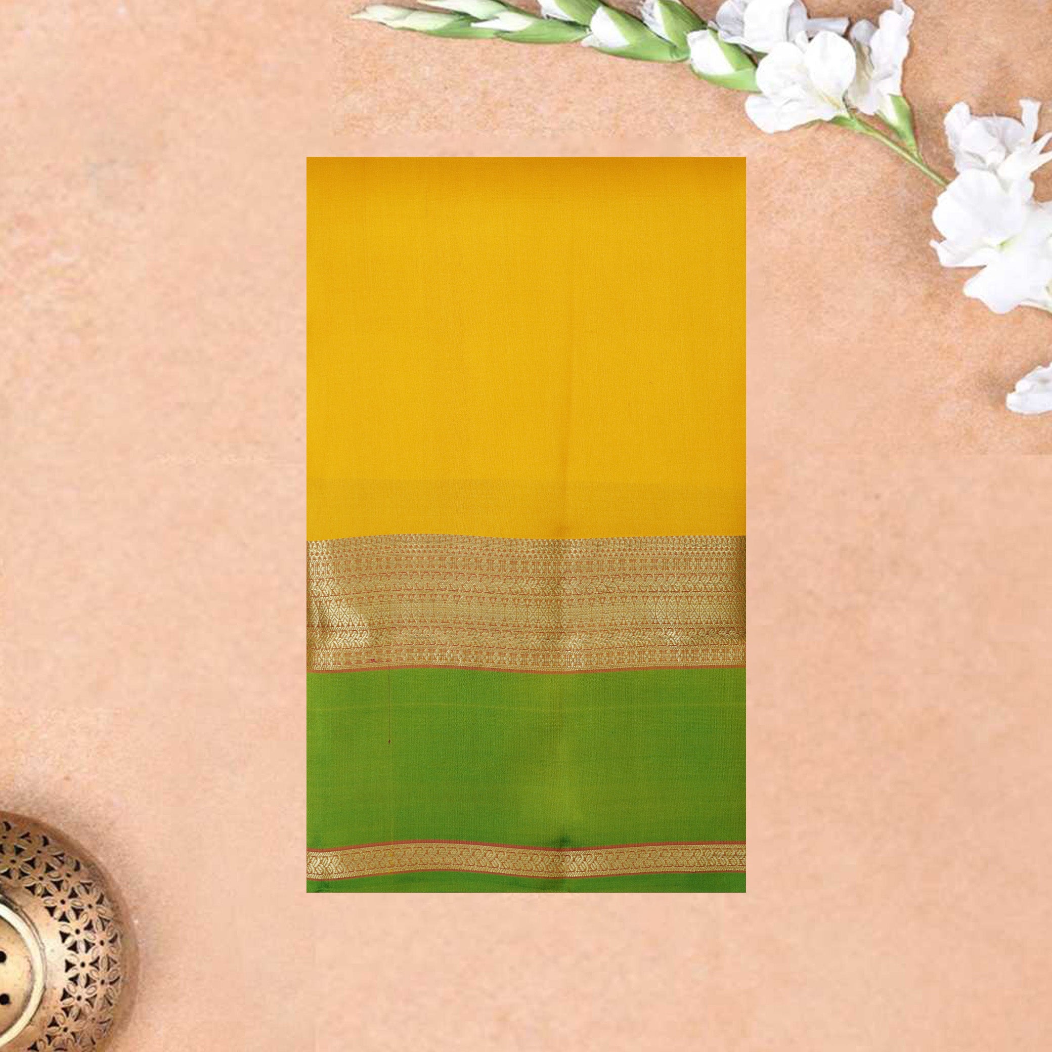 Yellow With Orange Gold Zari Yuvana Semi Soft Silk Saree