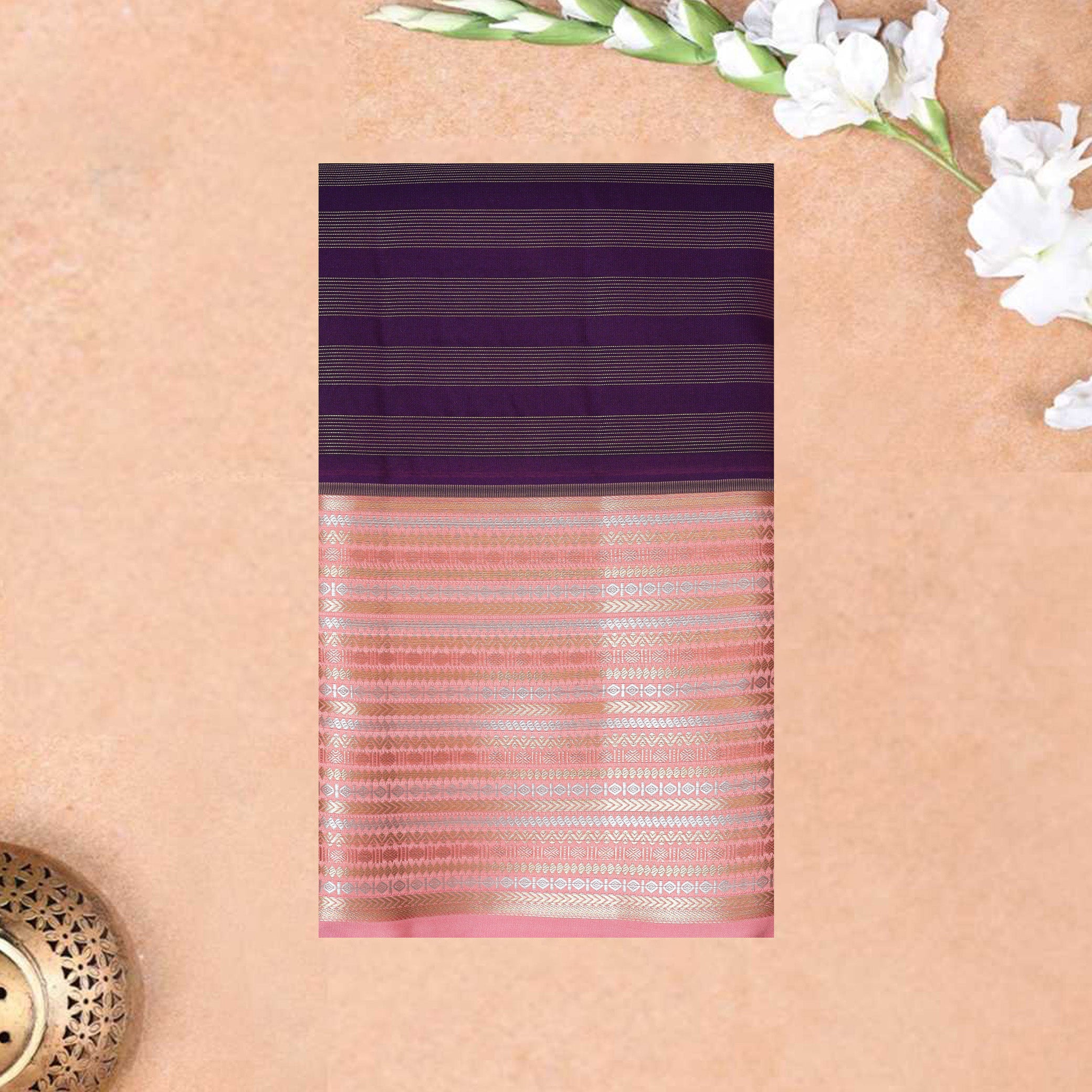 Dark Purple With Peach Gold Zari Yuvana Semi Soft Silk Saree