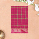 Dark Pink Small Checked Pattern Pure Chettinad Cotton Saree without Blouse