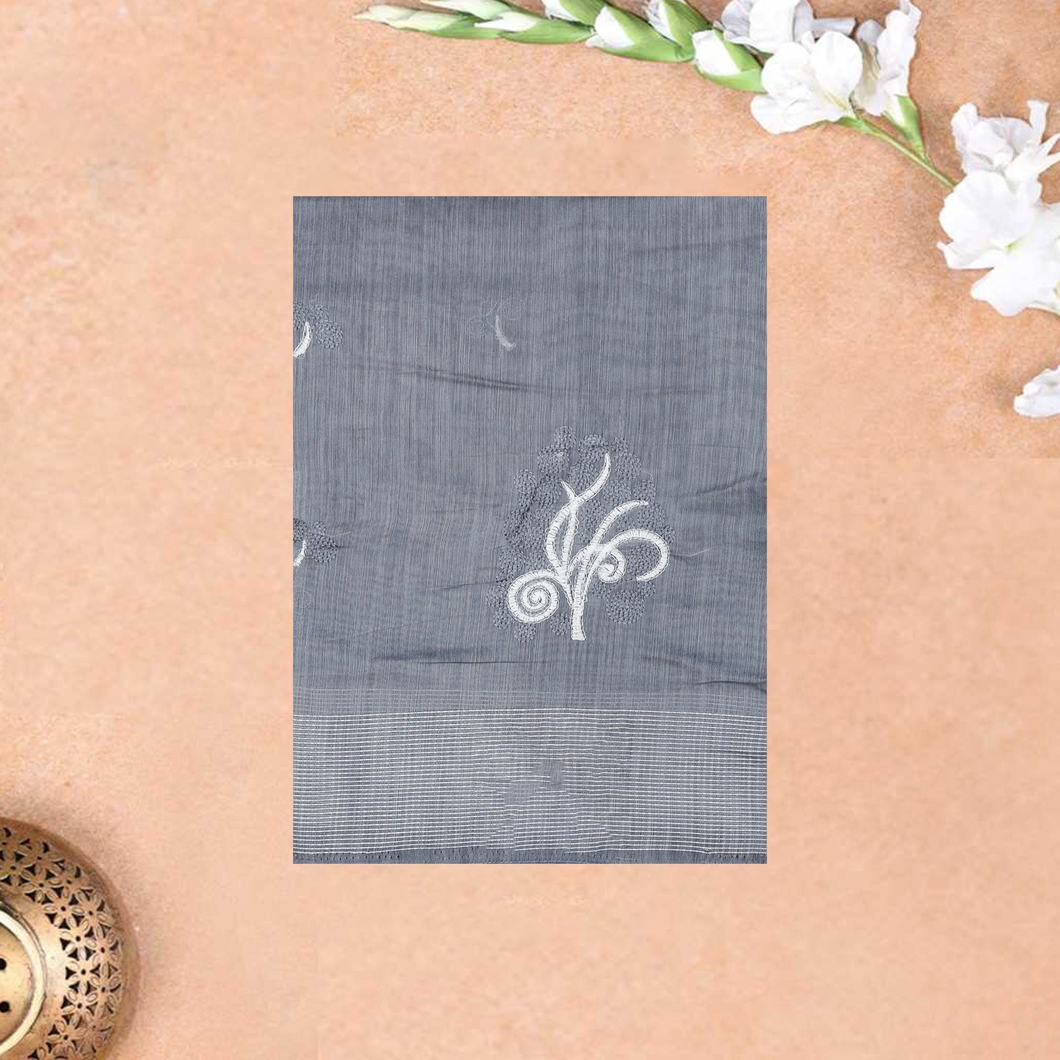 Dark Grey Color Linen Cotton Saree