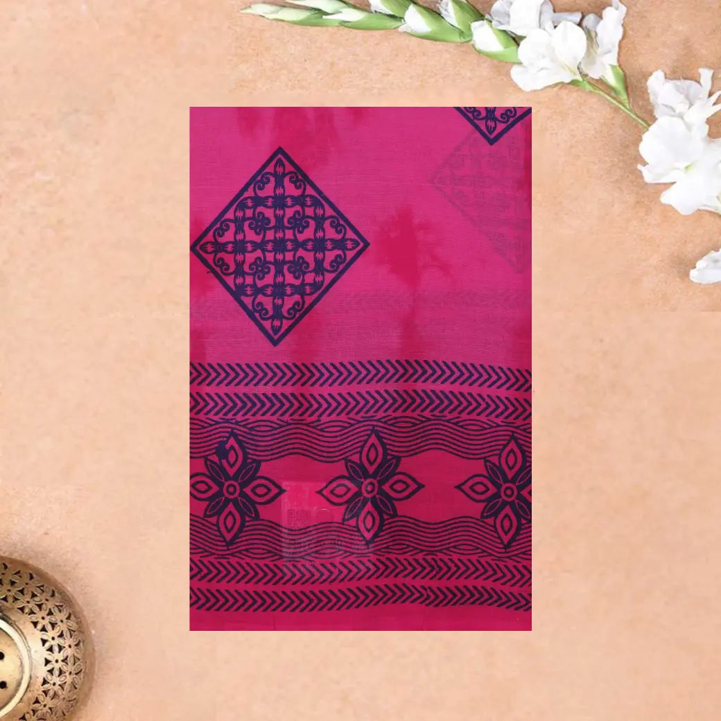 Rani Pink - blue Sungudi Cotton Saree without Blouse