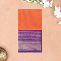 Orange With Purple Pure Chettinad Cotton Saree without Blouse