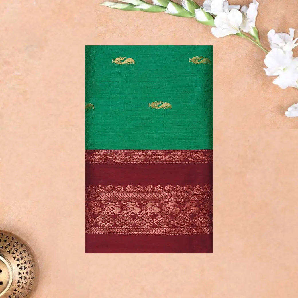 Green With Maroon  Premium Quality Kalyani Cotton Saree