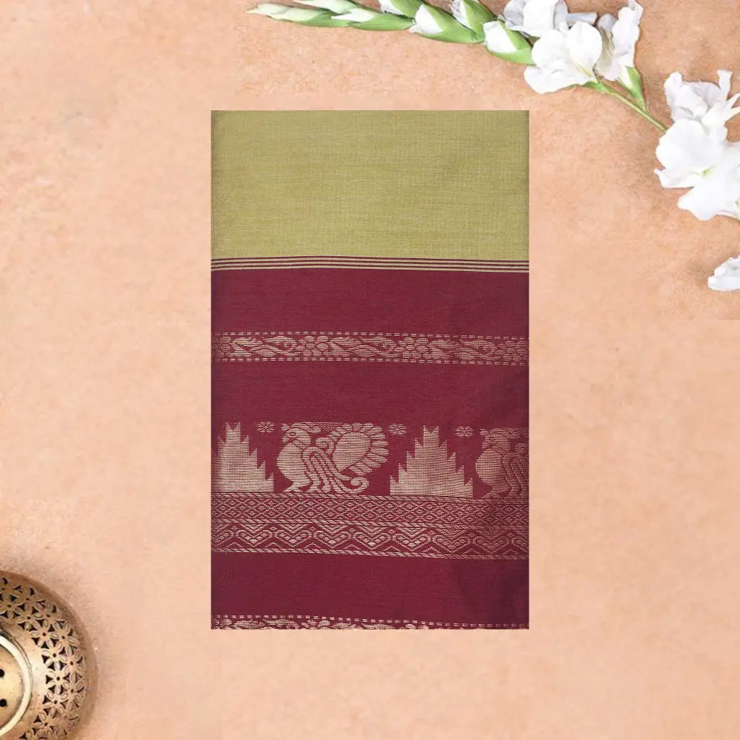 Mustard Yellow With Maroon Premium Quality Kalyani Cotton Saree