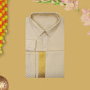 Off Gold  Traditional Ethnic wear Cotton Readymade Shirt and Singel  Border Dhoti Set For Men