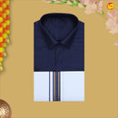 Dark Blue With White Readymade Shirt And Matching Border Dhoti Set for Men