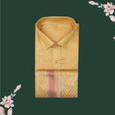 Tissue Silk  – Men’s Shirt & Dhoti Set Mango Gold With Copper Zari Border
